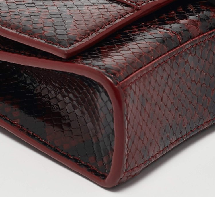 Balenciaga Red Black Python Embossed Leather Hourglass Wallet On Chain