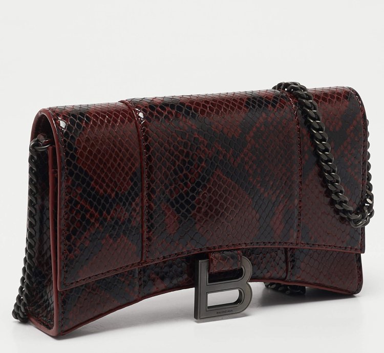 Balenciaga Red Black Python Embossed Leather Hourglass Wallet On Chain