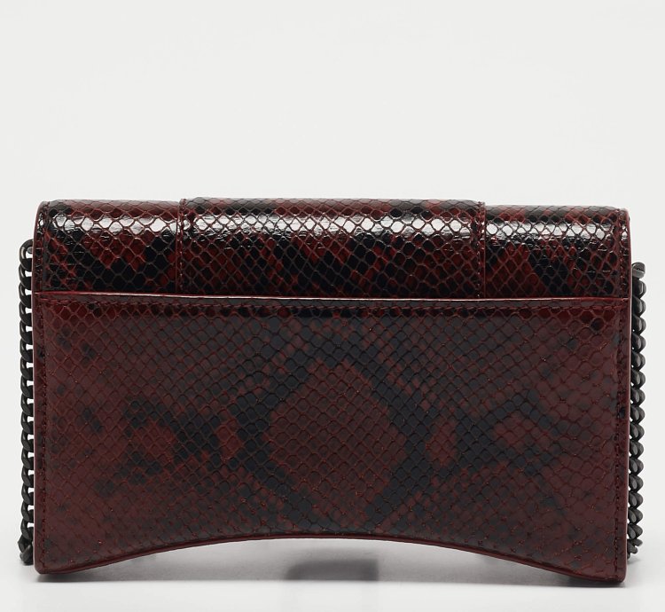 Balenciaga Red Black Python Embossed Leather Hourglass Wallet On Chain