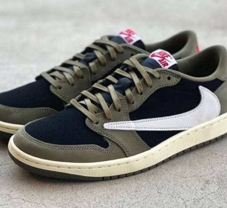 Nike Air Jordan 1 Low Travis Scott Black Olive Basketball Sneakers