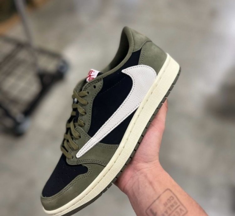 Nike Air Jordan 1 Low Travis Scott Black Olive Basketball Sneakers
