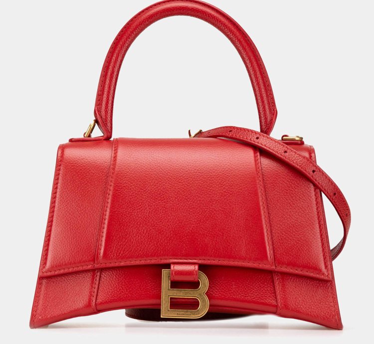 Balenciaga Red Leather Hourglass Small Top Handle Bag