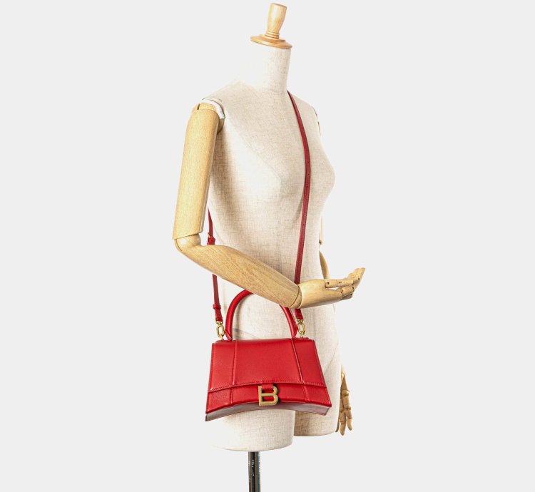 Balenciaga Red Leather Hourglass Small Top Handle Bag