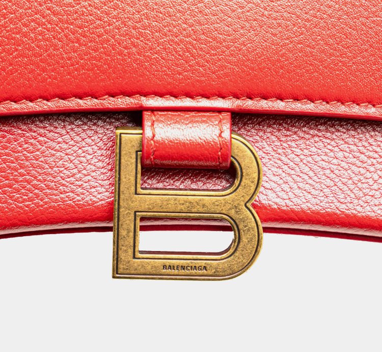 Balenciaga Red Leather Hourglass Small Top Handle Bag