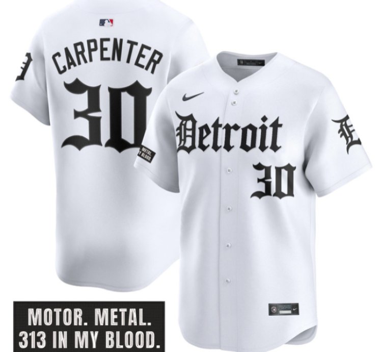Kerry Carpenter Jersey 30 Detroit Tigers Motor Gothic Edition Vapor Limited Stitched White