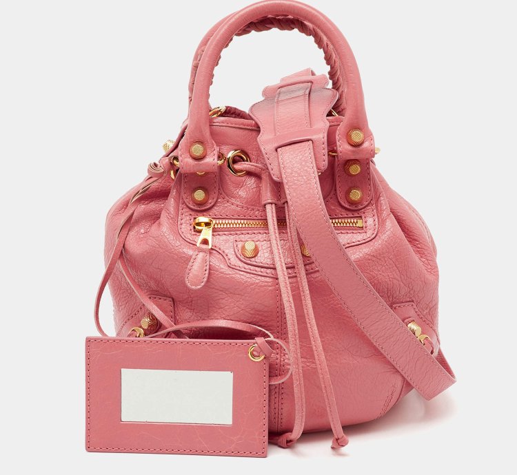 Balenciaga Rose Pink Leather Ggh 12 Mini Pompon Bag