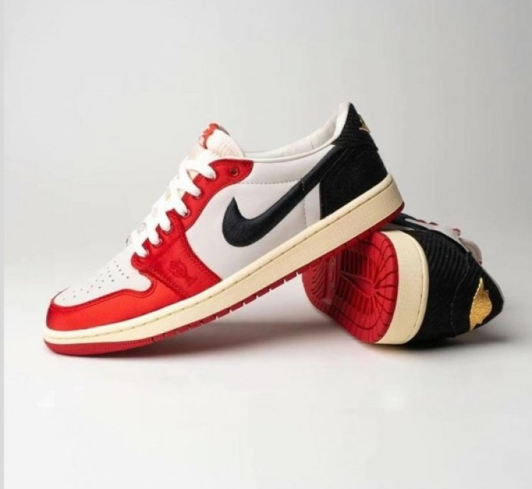 Nike Air Jordan 1 Low X Trophy Room Sail And Varsity Red Sneakers