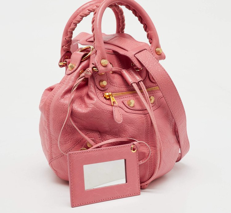 Balenciaga Rose Pink Leather Ggh 12 Mini Pompon Bag