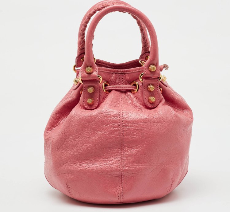 Balenciaga Rose Pink Leather Ggh 12 Mini Pompon Bag