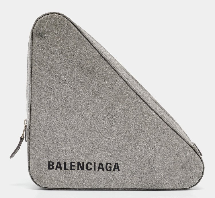 Balenciaga Silver Glitter Triangle Clutch