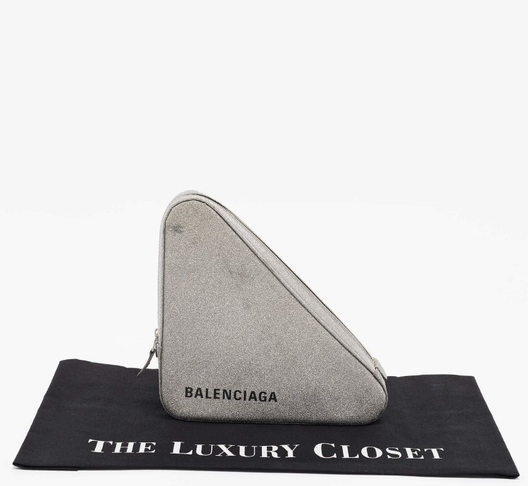 Balenciaga Silver Glitter Triangle Clutch