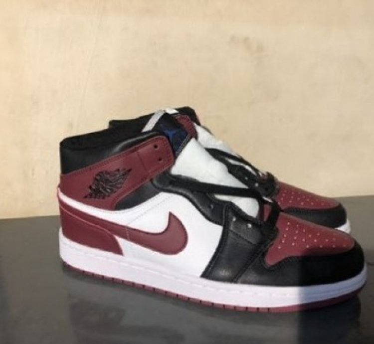 Nike Air Jordan 1 Mid Black Maroon Basketball Sneakers