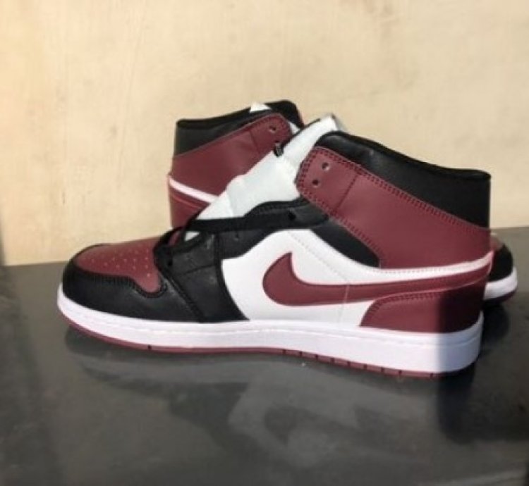 Nike Air Jordan 1 Mid Black Maroon Basketball Sneakers
