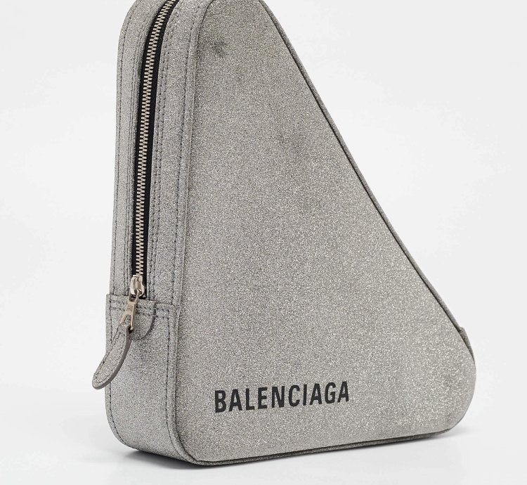 Balenciaga Silver Glitter Triangle Clutch
