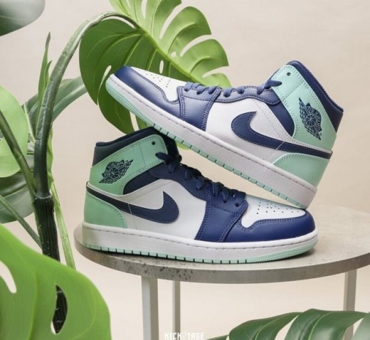 Nike Air Jordan 1 Mid Blue Mint Basketball Sneakers
