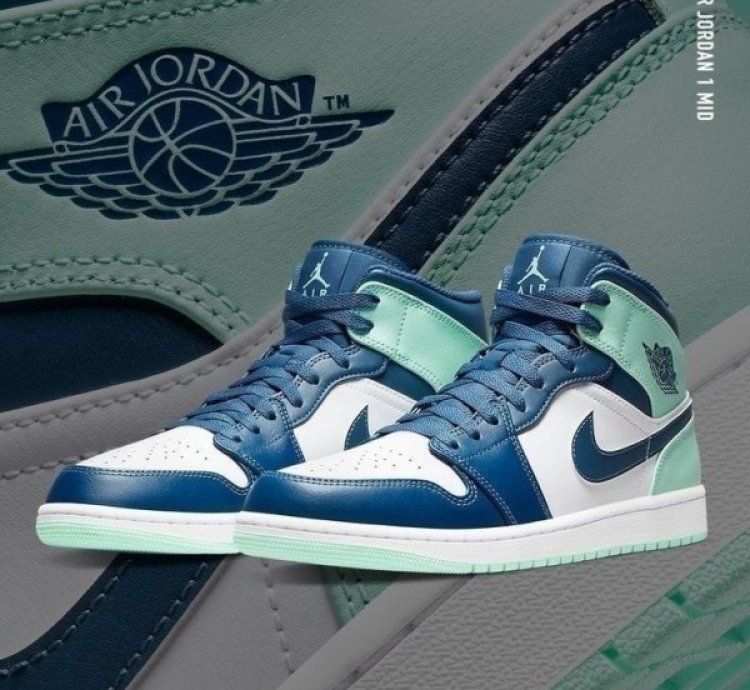 Nike Air Jordan 1 Mid Blue Mint Basketball Sneakers