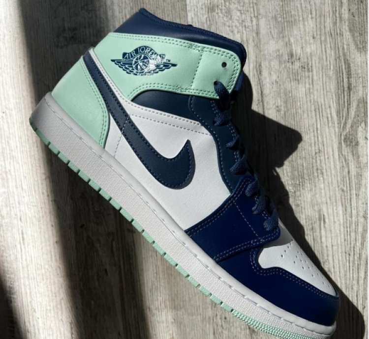 Nike Air Jordan 1 Mid Blue Mint Basketball Sneakers