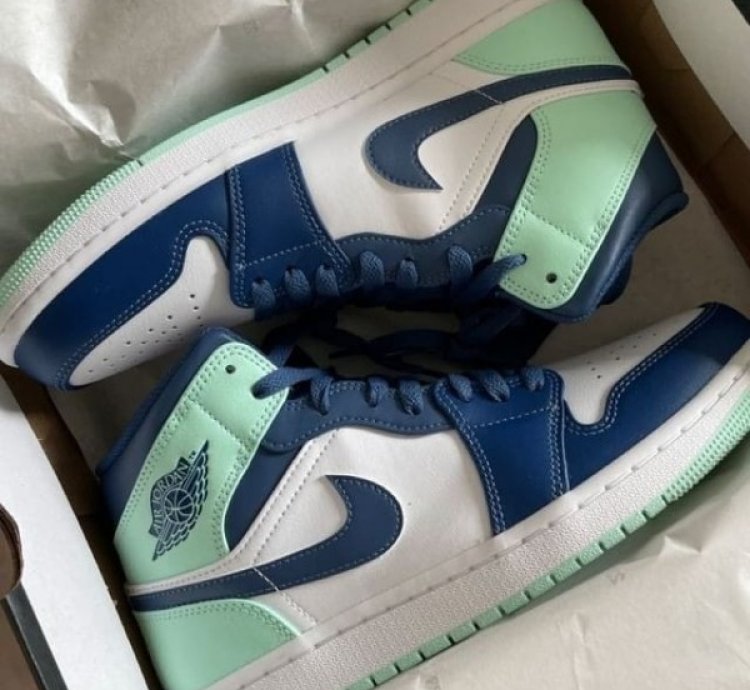 Nike Air Jordan 1 Mid Blue Mint Basketball Sneakers