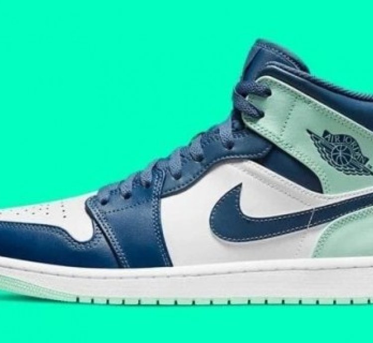 Nike Air Jordan 1 Mid Blue Mint Basketball Sneakers