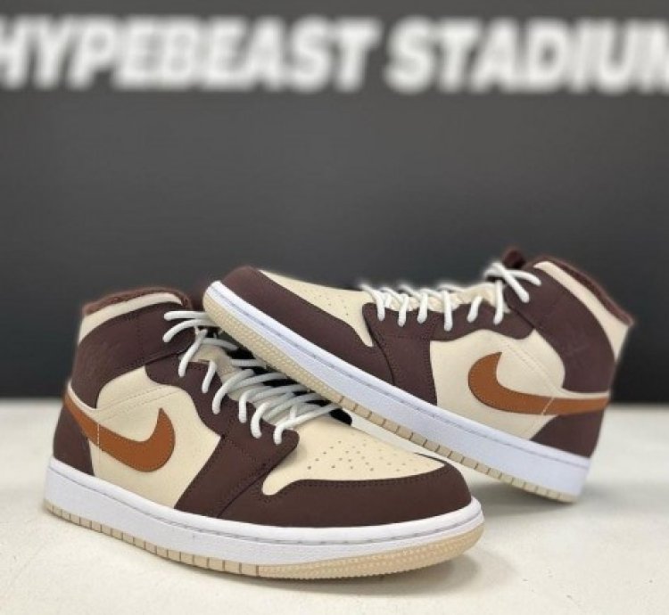 Nike Air Jordan 1 Mid Brown Basalt Oatmeal Mocha Basketball Sneakers