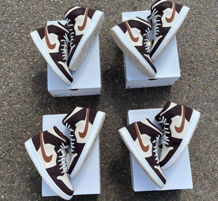Nike Air Jordan 1 Mid Brown Basalt Oatmeal Mocha Basketball Sneakers