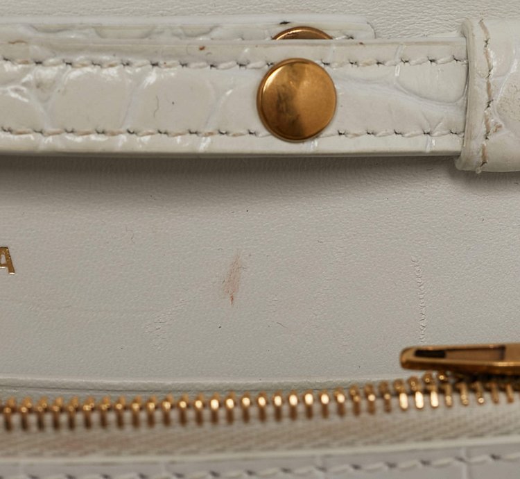 Balenciaga White Croc Embossed Leather Hourglass Wallet On Chain