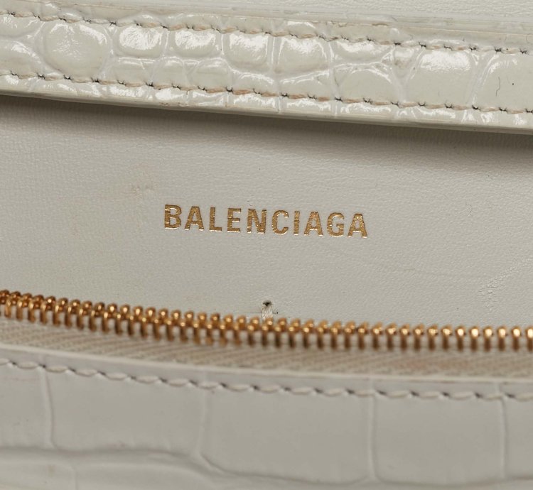 Balenciaga White Croc Embossed Leather Hourglass Wallet On Chain