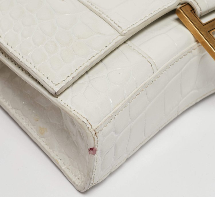 Balenciaga White Croc Embossed Leather Hourglass Wallet On Chain