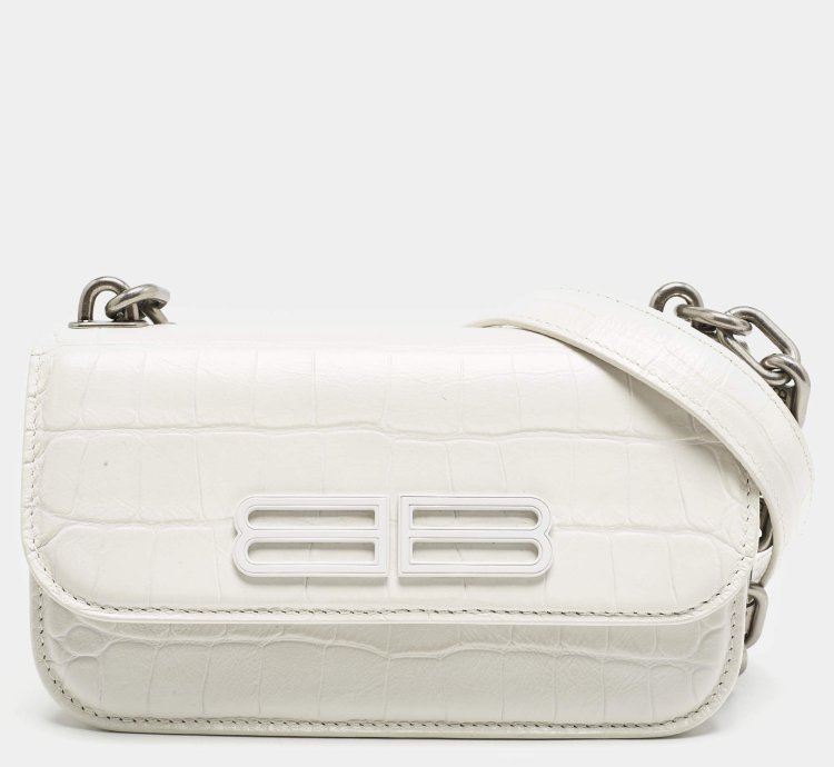 Balenciaga White Croc Embossed Leather Xs Gossip Shoulder Bag