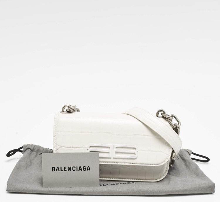 Balenciaga White Croc Embossed Leather Xs Gossip Shoulder Bag
