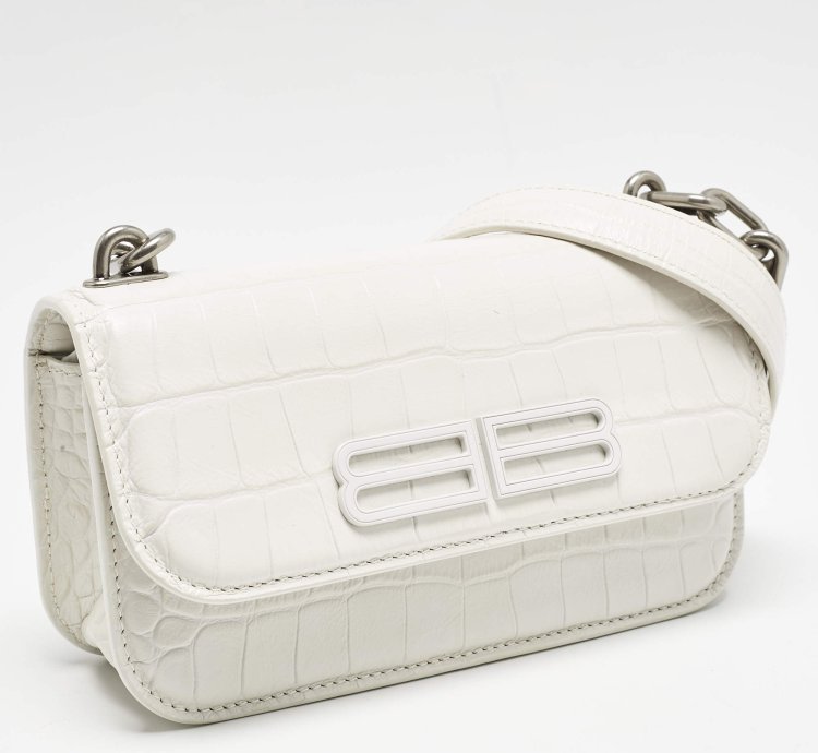 Balenciaga White Croc Embossed Leather Xs Gossip Shoulder Bag