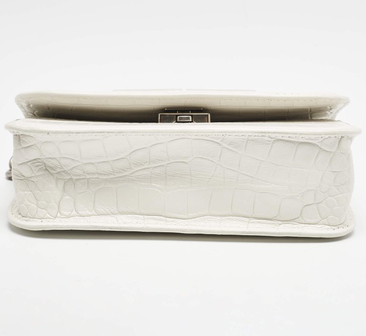 Balenciaga White Croc Embossed Leather Xs Gossip Shoulder Bag
