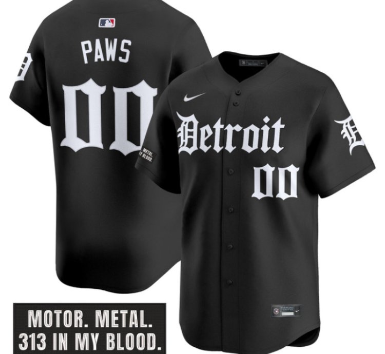 Paws Jersey 00 Detroit Tigers Motor Gothic Edition Vapor Limited Stitched Black