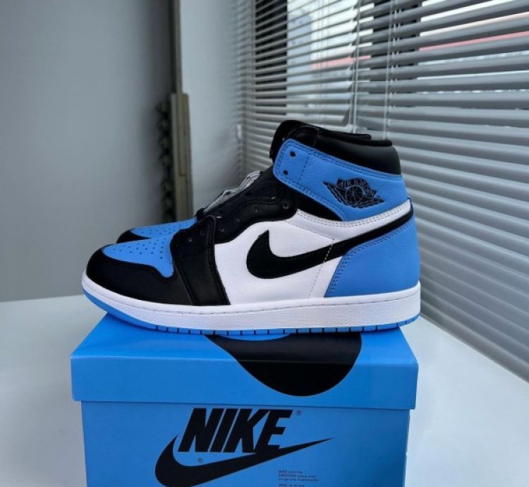 Nike Air Jordan 1 Unc Toe Blue Basketball Sneakers Semi Ua