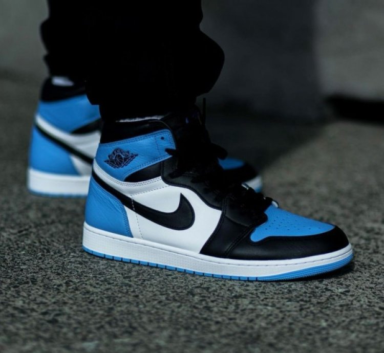 Nike Air Jordan 1 Unc Toe Blue Basketball Sneakers Semi Ua