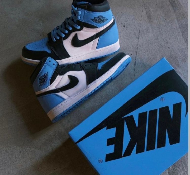 Nike Air Jordan 1 Unc Toe Blue Basketball Sneakers Semi Ua