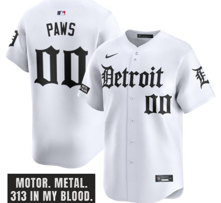 Paws Jersey 00 Detroit Tigers Motor Gothic Edition Vapor Limited Stitched White