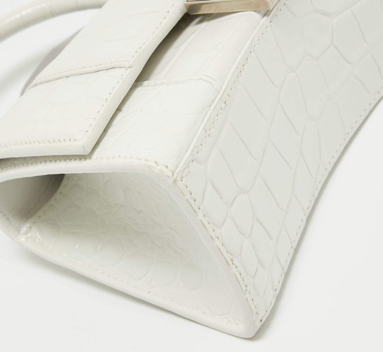 Balenciaga White Croc Embossed Leather Xs Hourglass Top Handle Bag