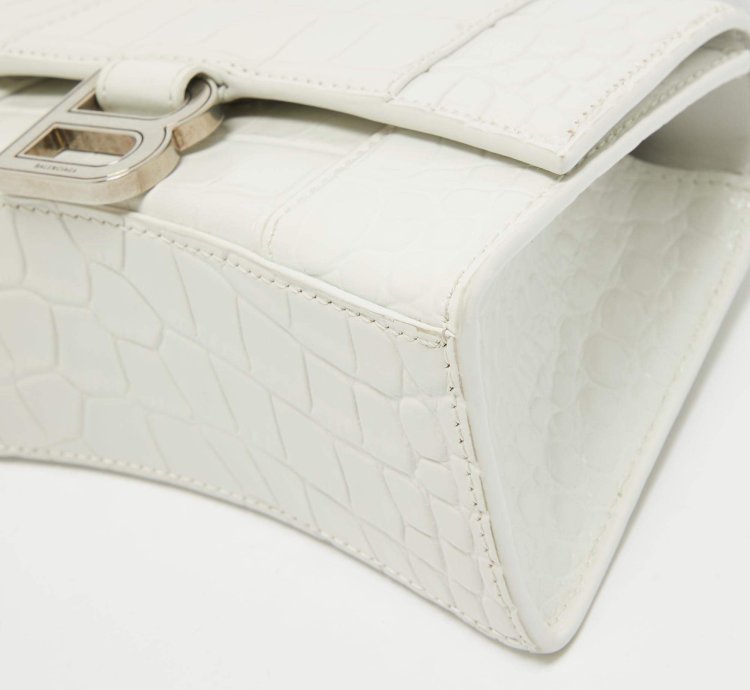 Balenciaga White Croc Embossed Leather Xs Hourglass Top Handle Bag