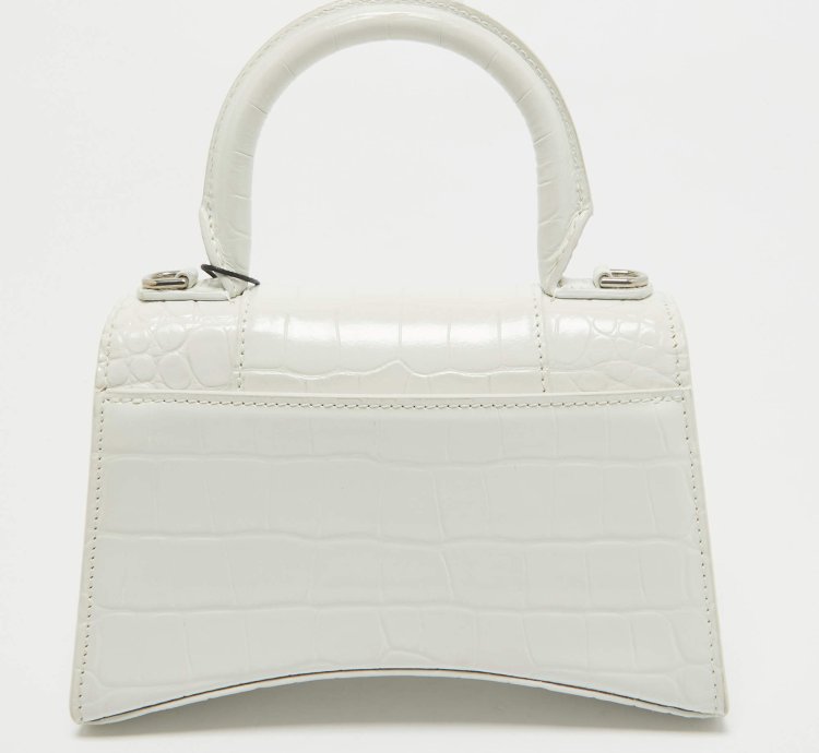 Balenciaga White Croc Embossed Leather Xs Hourglass Top Handle Bag