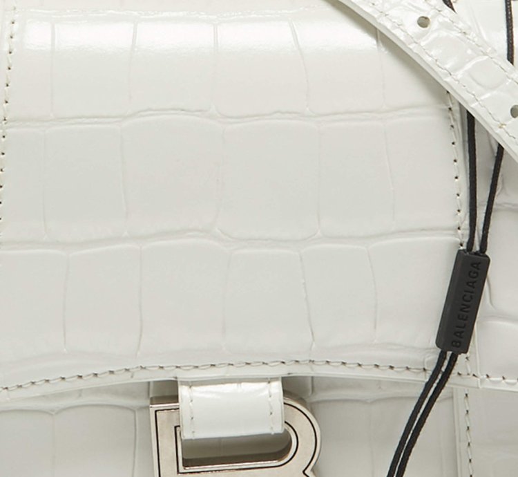 Balenciaga White Croc Embossed Leather Xs Hourglass Top Handle Bag