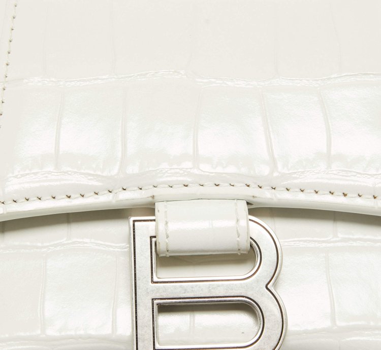 Balenciaga White Croc Embossed Leather Xs Hourglass Top Handle Bag