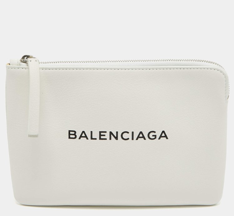 Balenciaga White Leather Zip Pouch