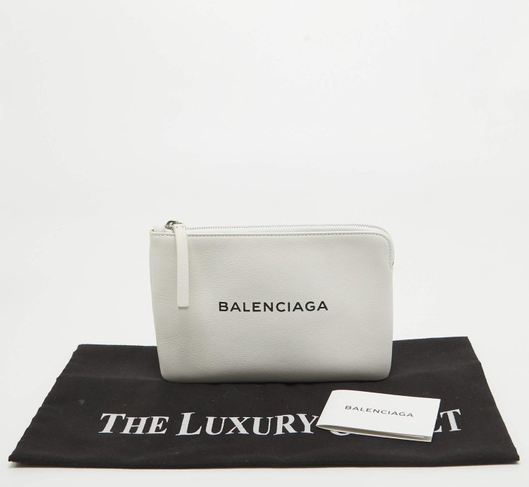 Balenciaga White Leather Zip Pouch