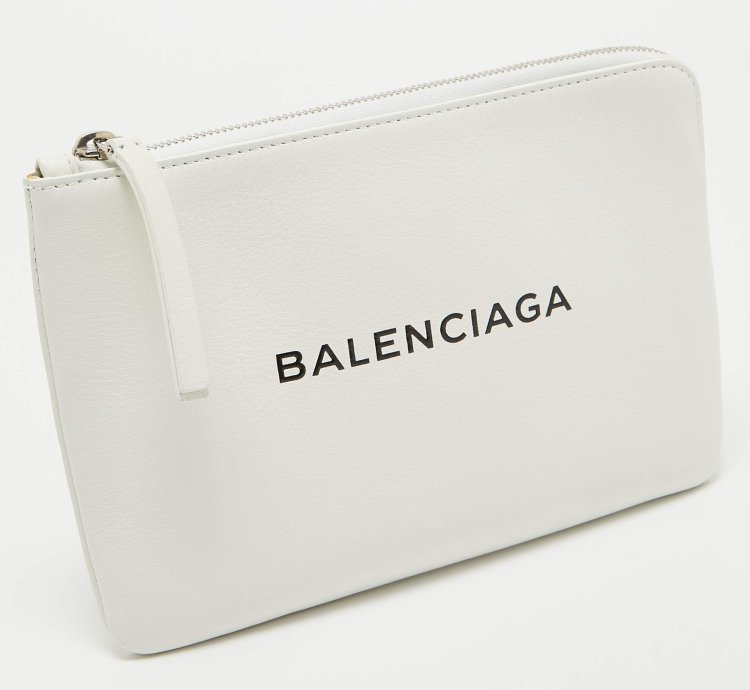 Balenciaga White Leather Zip Pouch