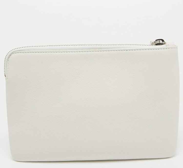 Balenciaga White Leather Zip Pouch