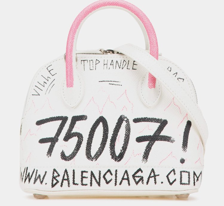 Balenciaga White Xxs Grained Calfskin Graffiti Ville Top Handle Bag