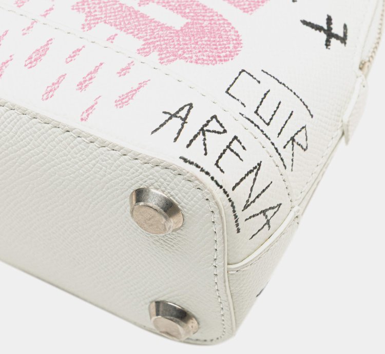 Balenciaga White Xxs Grained Calfskin Graffiti Ville Top Handle Bag