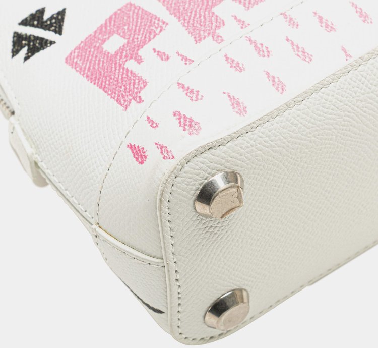 Balenciaga White Xxs Grained Calfskin Graffiti Ville Top Handle Bag