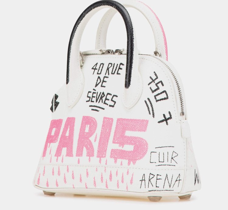 Balenciaga White Xxs Grained Calfskin Graffiti Ville Top Handle Bag